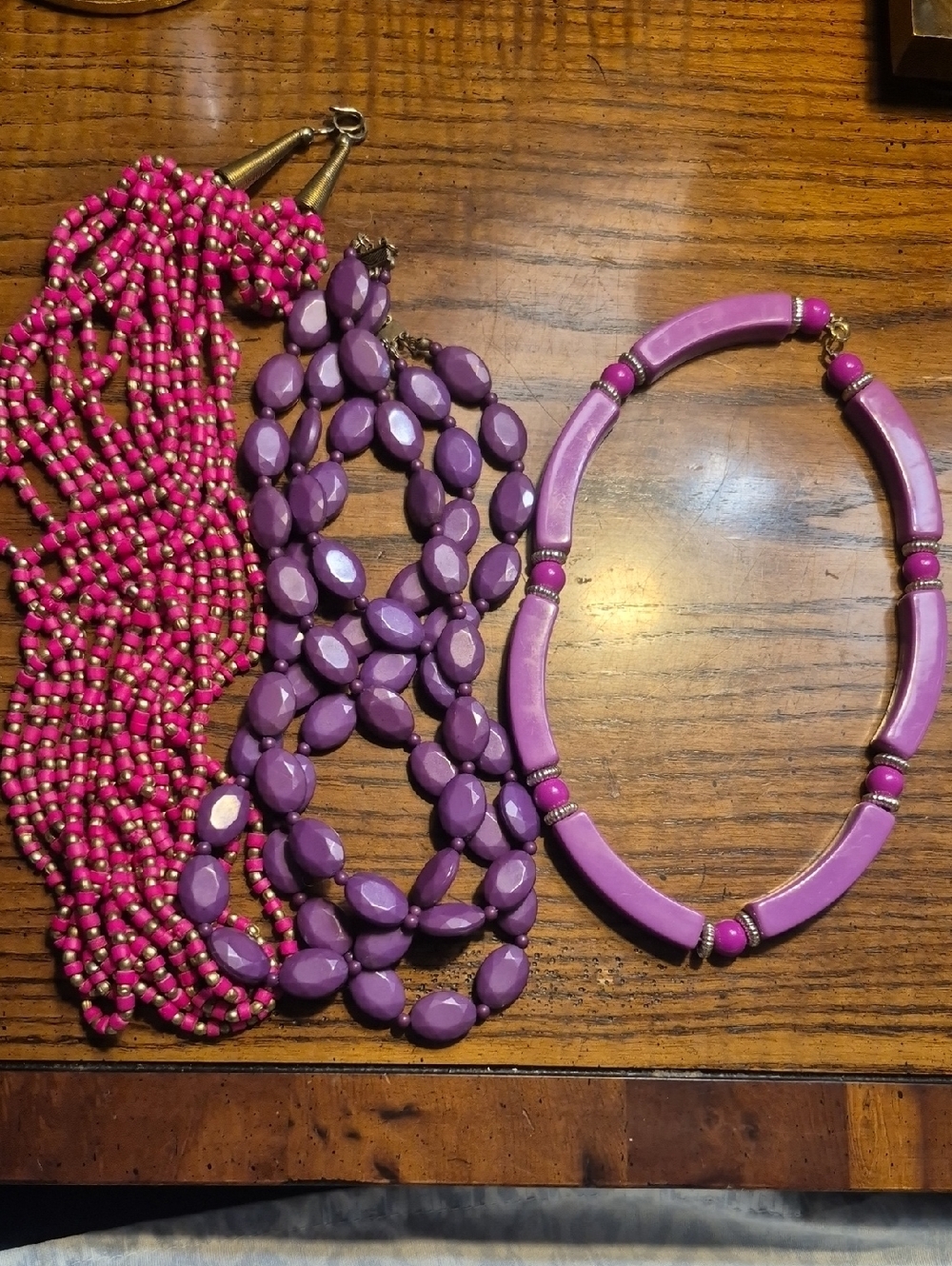 Vintage Necklace Lot Purple Pink Beaded Acrylic Set Of 3